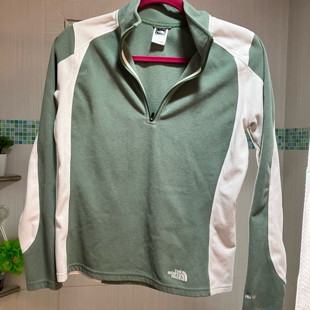 The North Face Women’s Zip-Up Sweater in Sage Green and White